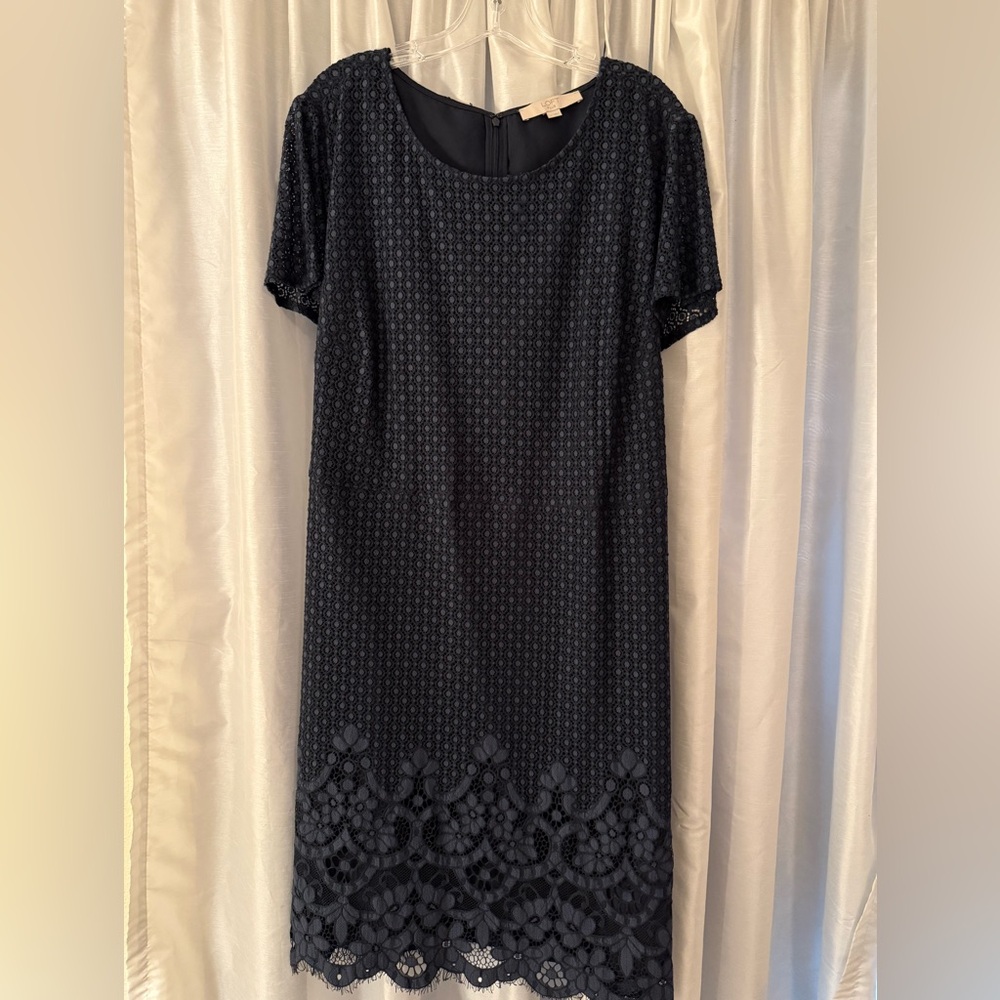 LOFT Black and White Sheath Midi Dress